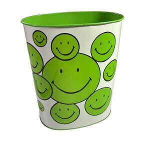 Vintage Smiley Face Smile‎ MCM Mod 1970's Trash Can Cheinco Metal